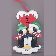 Penguin Kissing Couple with Heart